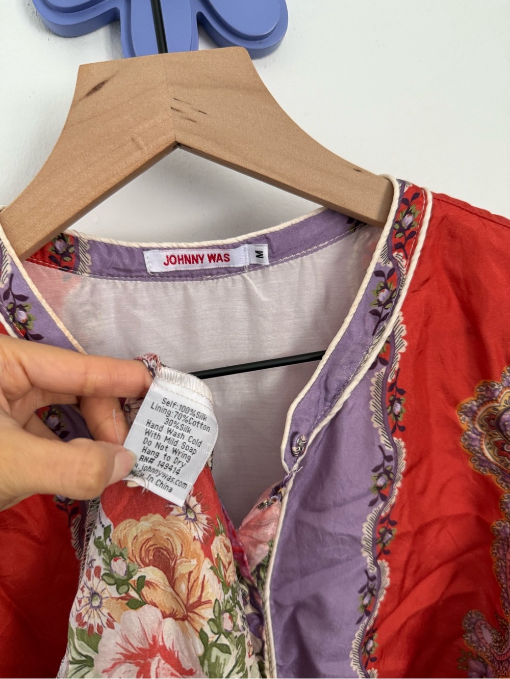 Johnny Was Medium Markel Lucy Tie Dress Silk Orange Purple Floral Boho Gypsy - Picture 6 of 11